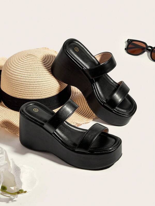 Women's Retro Simple Wedge Sandals With Black Quality Leather Cross Straps, Soft & Non-Slip Rubber Sole, Comfortable Platform Design, Suitable For Indoor & Outdoor Wear All Seasons