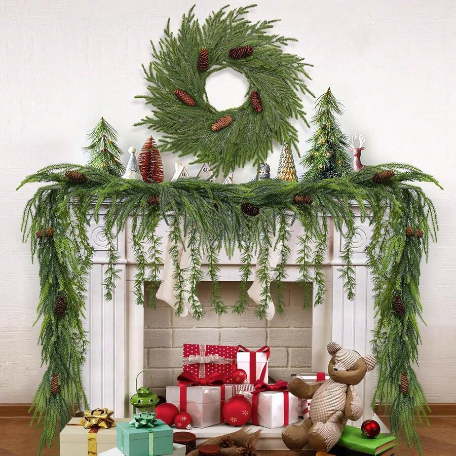 Minnow Folk Pine Encrypted Soft Glue Christmas Rattan Christmas Pine Needle Door Hanging (Without Decoration) Can Be Used For Hanging Decorations, Wall Decorations, Handrail Decorations, Table Decorations And Other Scenes