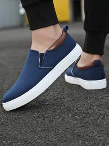Men's Navy Blue Canvas Shoes, Casual Sneakers For Students