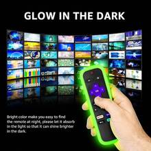 2 Pack Remote Cover For Roku Battery Cover For  Roku Smart TV Steaming Stick Remote Silicone Remote Case For Roku Universal Protective Controller Sleeve Skin Glow In The Dark Green Purple - 輝綠和輝紫 - 查看 2