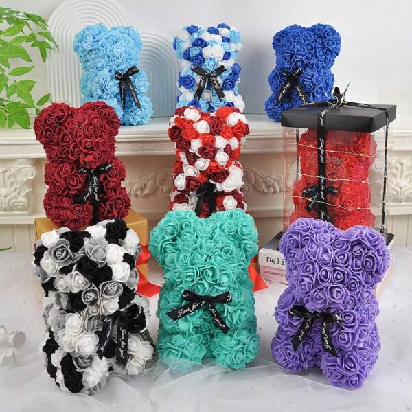 Cute Rose Teddy Bear For Valentine's Day, Mother's Day, Christmas Gift, Different Color Gift Boxes Available 9inch/1Pc