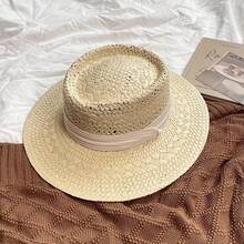 1pc Women's Vintage Flat Straw Hat - Wide Brim, Breathable Elastic Fit, Natural Beige & Black For Beach Vacation Travel Summer Outdoors - Perfect Gift, Two-Color Design - 彩色 - 查看 7