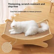 High-Quality Wooden Cat Scratching Post With Curved Cat Bed - Sturdy Furniture Protector, Durable Velvet Material, Easy Assembly, Space Saving Design, Including Replacement Pads & Claw Care Accessories - Essential For Indoor Cats - Multicolor - View 2
