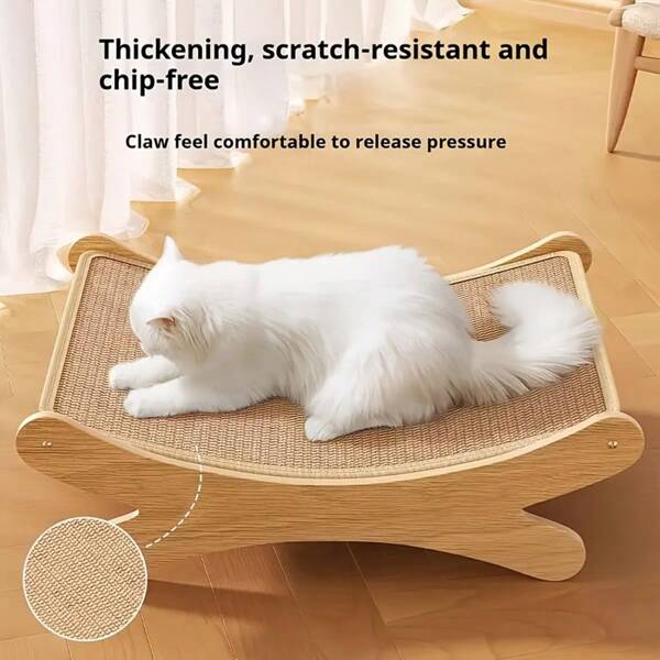 High-Quality Wooden Cat Scratching Post With Curved Cat Bed - Sturdy Furniture Protector, Durable Velvet Material, Easy Assembly, Space Saving Design, Including Replacement Pads & Claw Care Accessories - Essential For Indoor Cats