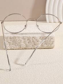1pc Vintage Round Clear Lens Glasses Unisex - Silver - View 4