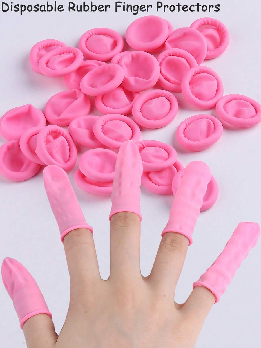 Latex Finger Cots For Nail Art, Disposable Rubber Finger Protectors, Pink,White, Black 50/100pcs/Pack - Multicolor - View 1