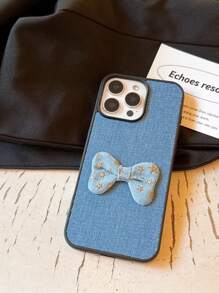 1 pieza Funda de teléfono pintada a mano con diseño de lazo de denim, compatible con iPhone XS/XS Max/XR/11/12/13/14/14 Plus/15/15 Plus/16 Pro/16 Pro Max, Galaxy S25 Ultra, OPPO, Redmi Note 14