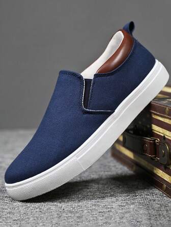 Men's Navy Blue Canvas Shoes, Casual Sneakers For Students