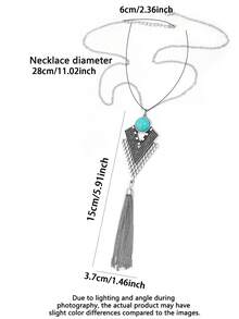 TopHanqi 1 件复古风格银色绿松石镶嵌吊坠项链，适合女士，适合日常佩戴、派对、聚会、约会的多功能配饰 - 復古銀色 - 查看 6