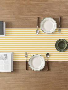 1 pieza Camino de mesa a rayas amarillo vibrante y blanco, mantel rectangular texturizado, adecuado para mesa de comedor, mesa de centro, decoración del hogar - Durable decoración de cocina y comedor, decoración de mesa - Amarillo - Ver 5