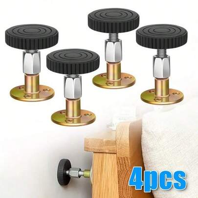 4 piezas Almohadillas ajustables de metal para patas de muebles, estabilizador telescópico autoadhesivo para pared, tope antivibración para armazón de cama