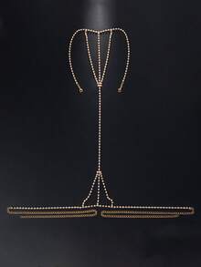 1 件性感女士仿珍珠丁字裤内衣链，时尚女士水钻身体链，闪亮金色/银色可供选择，适用于比基尼、性感内衣配饰、沙滩装、狂欢装、角色扮演、夜总会、约会之夜、情人节、节日庆典配饰、性感礼服配饰， - 彩色 - 查看 11