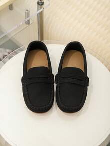 一双男女春秋儿童豆豆鞋绒面皮鞋女童男童时尚鞋子软底防滑学生鞋 - 黑色 - 查看 2