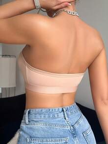 1pc Plain Casual Seamless Knitted Wireless Tube Top Bra For Women, Minimalist Design, Suitable For All Seasons - Apricot - View 3