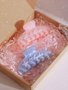 1 件夏季个性化海星名字设计亚克力发夹 - 闪亮装饰定制醋酸纤维发饰，适合新娘、伴娘、婚礼、周年纪念日和特殊场合，可爱发夹（套装包括礼品盒和拉菲草） - 彩色 - 查看 7