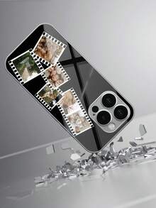 1pc Customizable 6-Photo Personalized Fashion Electroplated Tempered Glass Phone Case - Multicolor - View 4