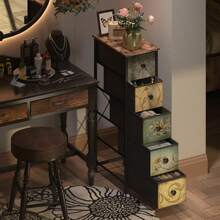 Slim Storage Dresser With Floral Fabric Drawers, Vertical Skinny Cabinet For Small Spaces, Bathroom, Bedroom, Entryway Organizer, 5 Drawers - 彩色 - 查看 6