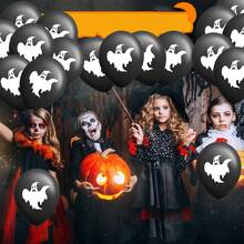 18pcs Ghost Pattern Balloon, 12inch Black Latex Balloons, For Halloween Decorations, Various Festival Photo Background Decorations, House Party Indoor And Outdoor Decoration, House Party Decorations, Graduation Ceremony, Events And Celebrations