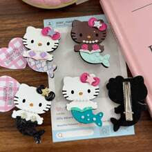 Sanrio Sanlio Summer Vacation Style Hello Kitty Mermaid Leather Hair Clip Colorful Side Hairpin Clip Premium Hairpin