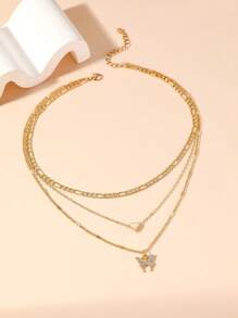 1 Pc Minimalist Layered Butterfly & Heart Necklace, Delicate Clavicle Chain, Fashionable & Versatile For Women's Daily Wear