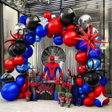 Spider Balloon Arch Garland Kit - 130Pcs Spider Theme Birthday Decorations Royal Blue Black Red Silver Spider Arch Kit For Man BabyShower Super Spider Hero Theme Party Decorations - 彩色 - 查看 2
