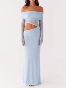 Women's Summer Hollow One Shoulder Sexy Long Dress - Blue - View 2