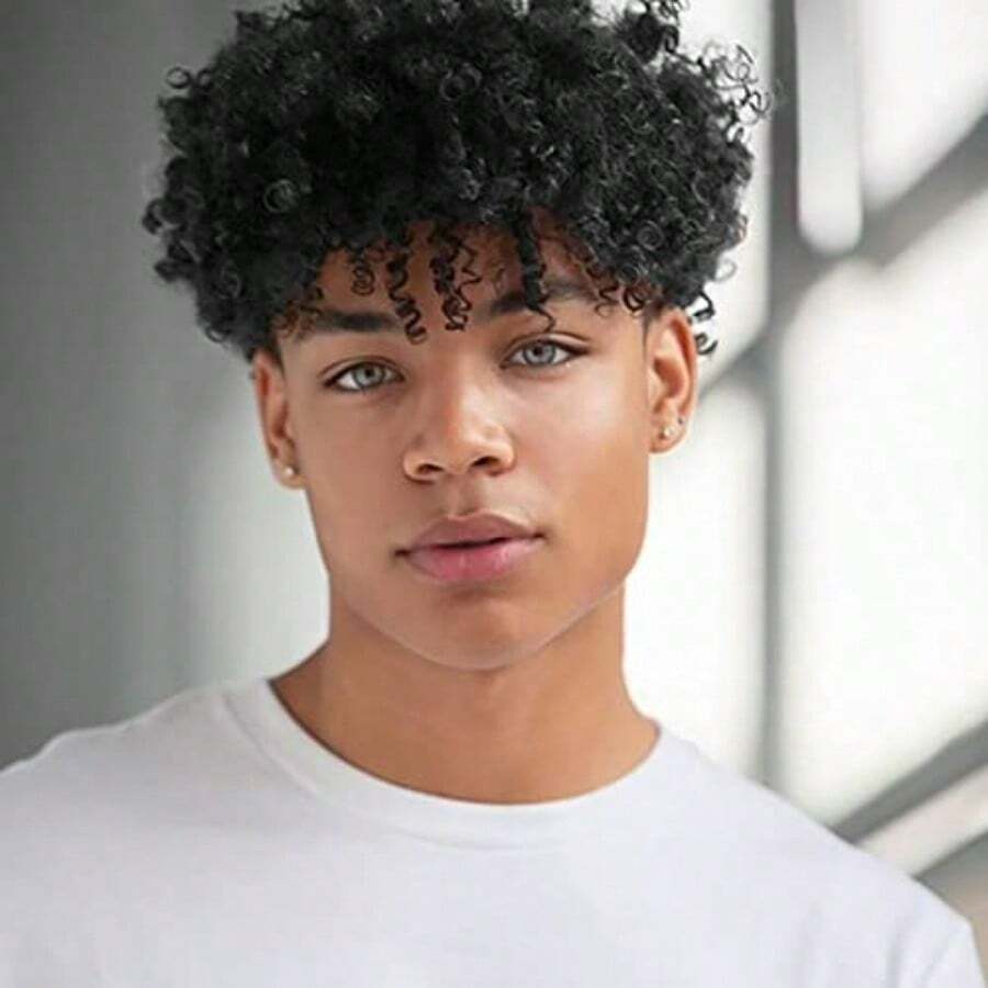 LShort Curly Afro Wig For Men Black Short Kinky Synthetic Wig Halloween Cosplay Costume Full Wigs With Wig Cap5001 - màu đen - Xem 1