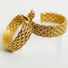 Mazuer 1 Cặp khuyên tai tròn hình chữ C bằng thép không gỉ kiểu Pháp cổ điển mùa hè, thích hợp cho phụ nữ, đi dã ngoại, tiệc tùng, lễ hội, đeo hàng ngày, đi làm, tụ tập, du lịch, quà tặng - Vàng - Xem 2