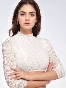 ii Bavarian Oktoberfest Costume Traditional Dirndl Floral Lace Blouse Classic Tops, Halloween - White - View 3