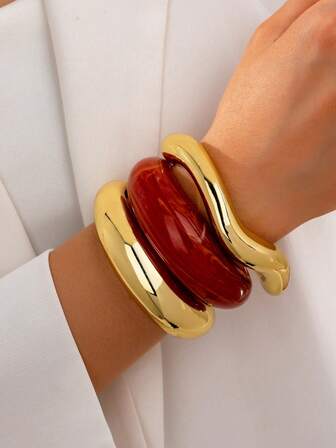 3 Pcs Women Cuff Bracelets Set Resin Chunky Bangle Stacked Arm Band Jewelry For Daily Wear
