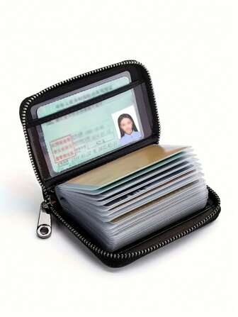 Faux Leather Card Holder | Unisex RFID-Blocking Wallet | Multi-Slot, Ultra-Slim Design With Zipper Closure | Secure & Stylish Black Minimalist Credit Card Organizer For Men And Women, Card Storage | Minimalist Design | Durable Stitching, Card Holder Wallet