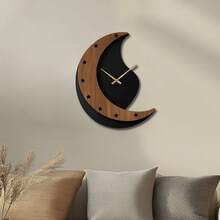 装饰性木质不对称形挂钟艺术静音时钟电池供电家居装饰 14 16 18 英寸复古木质时钟家居装饰适用于厨房、客厅、卧室、办公室返校房间装饰学校用品