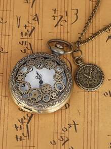1 Stück Taschenuhr im Retrostil mit Klappdeckel, mechanisch, Halskette, Vintage europäischer Stil, geeignet für Männer und Frauen, Geschenkidee zum Geburtstag, für den Schulbeginn