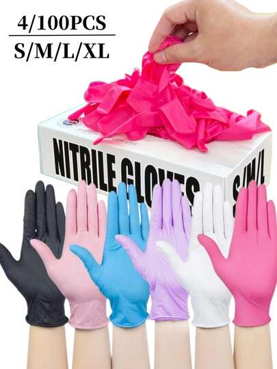 100只耐用丁腈手套，不含乳胶，防水，防静电，适用于厨房、清洁、美容院、染发、酒店、宠物美容等场合，必备工具