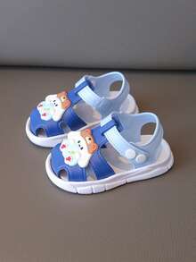 1双儿童凉鞋沙滩鞋新款幼儿拖鞋闭趾男女童1-3岁防滑室内外防撞婴儿爬行凉鞋适合夏季速干卡通图案，魔术贴趾套防撞 - 藍色 - 查看 3