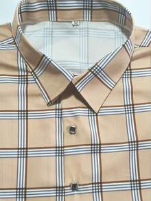 New Fashion Casual Plaid Print Long Sleeve Shirt, Fall - Khaki - View 5