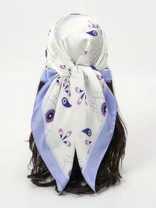 1 件图案 90 厘米方形围巾，新款设计春季头巾，女士百搭腰带装饰头带，时尚围巾 - 淡紫色 - 查看 3