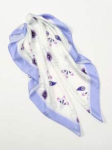 1 件图案 90 厘米方形围巾，新款设计春季头巾，女士百搭腰带装饰头带，时尚围巾 - 淡紫色 - 查看 1