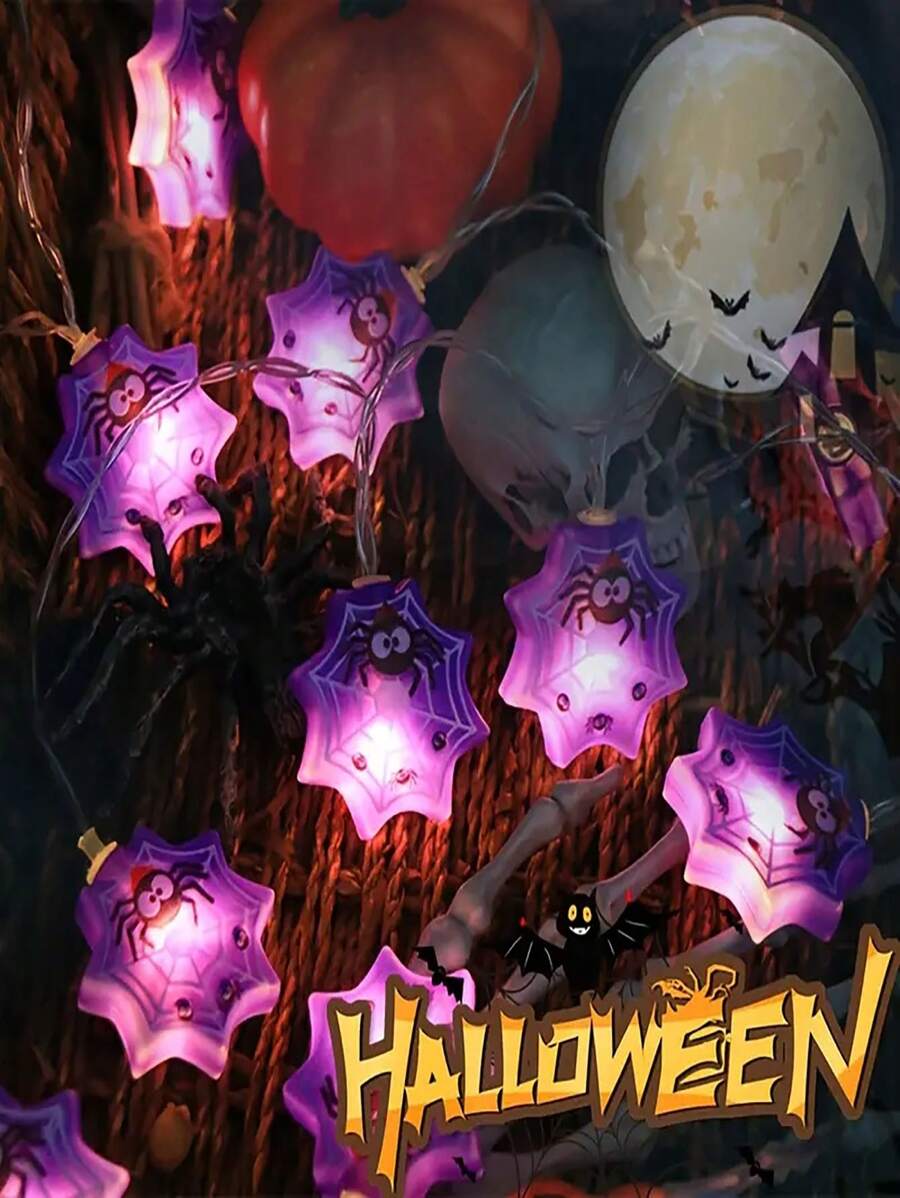 10 Lights/20 Lights Purple Spider Web Light String, Holiday Decoration, Halloween, Purple Spider Web LED Light String, Suitable For Shopping Malls, Indoor, Home, Windows, Rooms, Gifts, Parties, Halloween Decor Light Home Decor Party Decor Halloween Decoration Room Decor Halloween Garden Decor For Gift Fairy