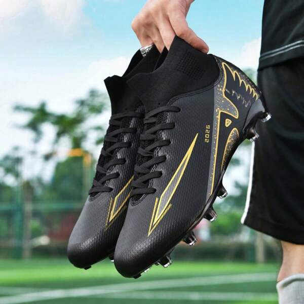 1 Par de Zapatos de Fútbol/Fútbol de Estilo Deportivo Antideslizantes y Duraderos, Diseño de Tacos AG, Parte Superior de PU, Coloridos, Suela de Goma, Zapatos de Partido Profesionales Adecuados para Campos Fangosos y de Césped Corto