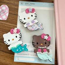 Sanrio Sanlio Summer Vacation Style Hello Kitty Mermaid Leather Hair Clip Colorful Side Hairpin Clip Premium Hairpin
