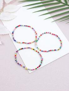 Set de 3 piezas de ajorcas bohemias de cuentas de semillas de colores, adecuado para playa y viajes, color aleatorio - Multicolor - Ver 7