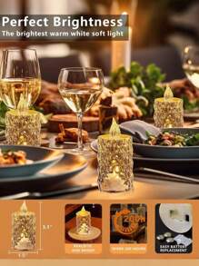 12 piezas - Lámpara de vela con patrón de diamante y cristal transparente simulado, vela electrónica sin llama LED, utilizada para decoración de mesa de hotel, atmósfera de boda, decoración para fiesta de vacaciones, lámpara de ambiente para acampar al aire libre, decoración navideña, decoración del hogar, decoración de habitación, decoración de dormitorio