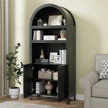 71"" Tall Arched Cabinet, 5-Tier Arched Storage Cabinet With Doors, Arch Bookcase Bookshelf With Open Storage Shelf For Living - Multicolor - View 6