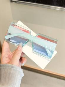 1 件女士亚克力休闲色块有色镜片方形镜框时尚眼镜，适合旅行配件和夏季出游方形太阳镜