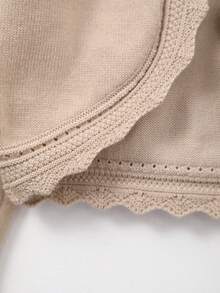 优雅女婴镂空蕾丝针织开衫披肩，婴儿礼物，秋冬 - 卡其色 - 查看 5