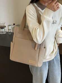 多口袋帆布背包、单肩包、手提包，适合大学生 - 卡其色 - 查看 4