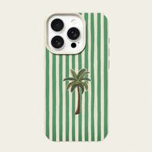 1pc TPU Material Green Striped Coconut Tree Pattern Phone Case Compatible With Apple// Phones - White - View 5