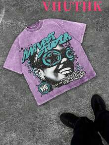 VHUTHK (230 Pure Cotton T-Shirt)  HS   Print, Suitable For Men's Casual, Comfortable, And Fashionable T-Shirt, Street Style Cotton - 紫羅蘭色 - 查看 1