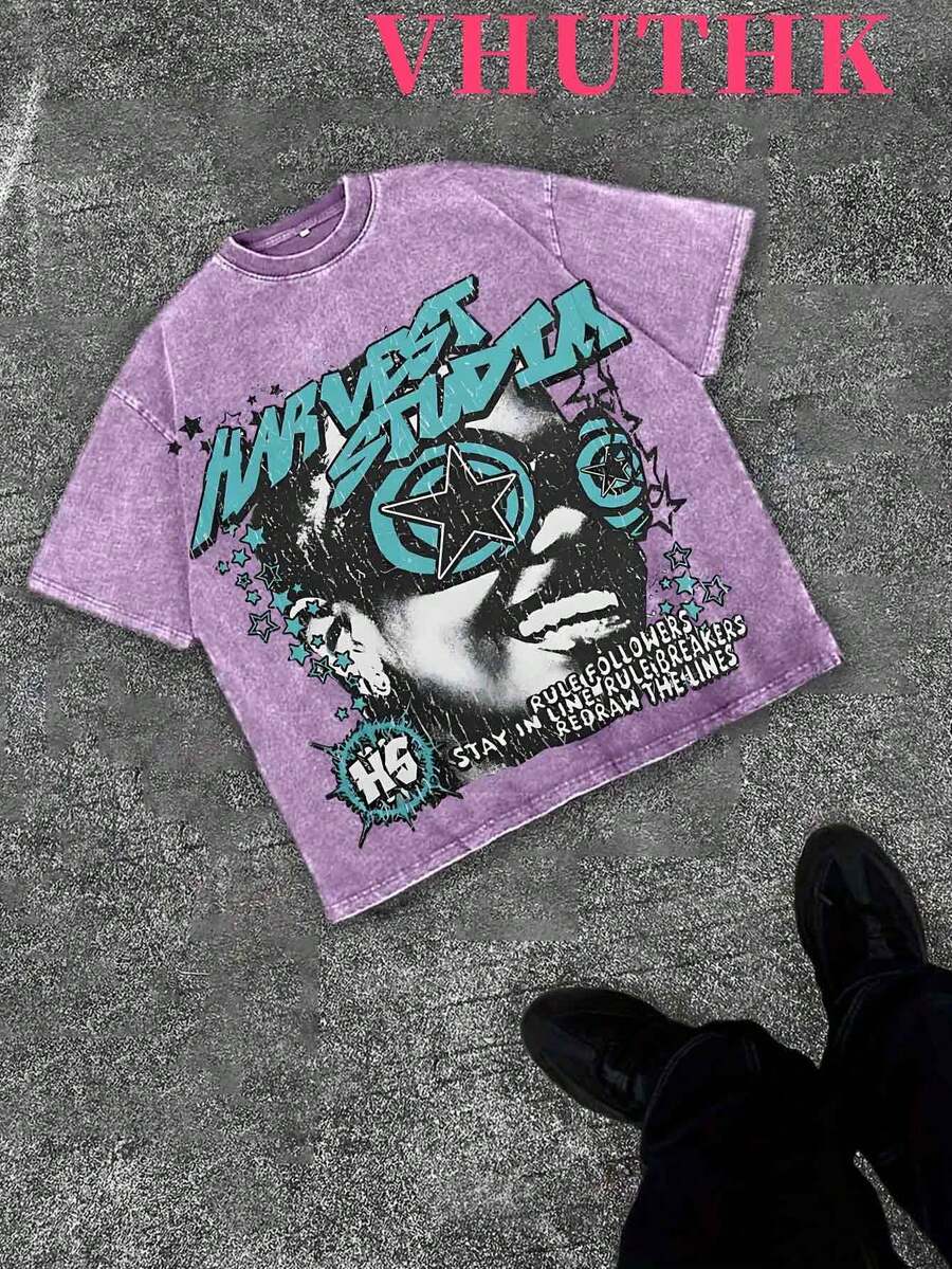 VHUTHK (230 Pure Cotton T-Shirt)  HS   Print, Suitable For Men's Casual, Comfortable, And Fashionable T-Shirt, Street Style Cotton - 紫羅蘭色 - 查看 1